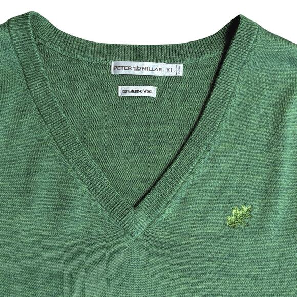 Peter Millar 100% Merino Wool Sweater Long Sleeve V Neck Pullover Sz XL Logo - Picture 2 of 9